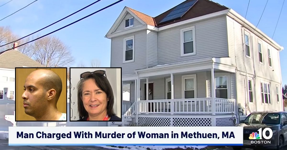 Left inset: Anthony Nunez-Romano (WBZ/YouTube). Right inset: Dominga Romano (Facebook). Background: The Massachusetts home where Anthony Nunez-Romano allegedly killed his mother Dominga Romano (WBTS/YouTube). 