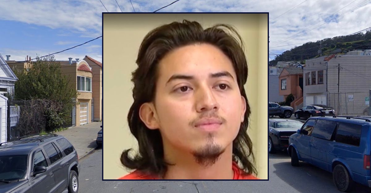 Inset: Irvin Hernandez-Florez (KTVU). Background: The area in San Francisco where Hernandez-Flores killed his dad and stepmom (Google Maps).