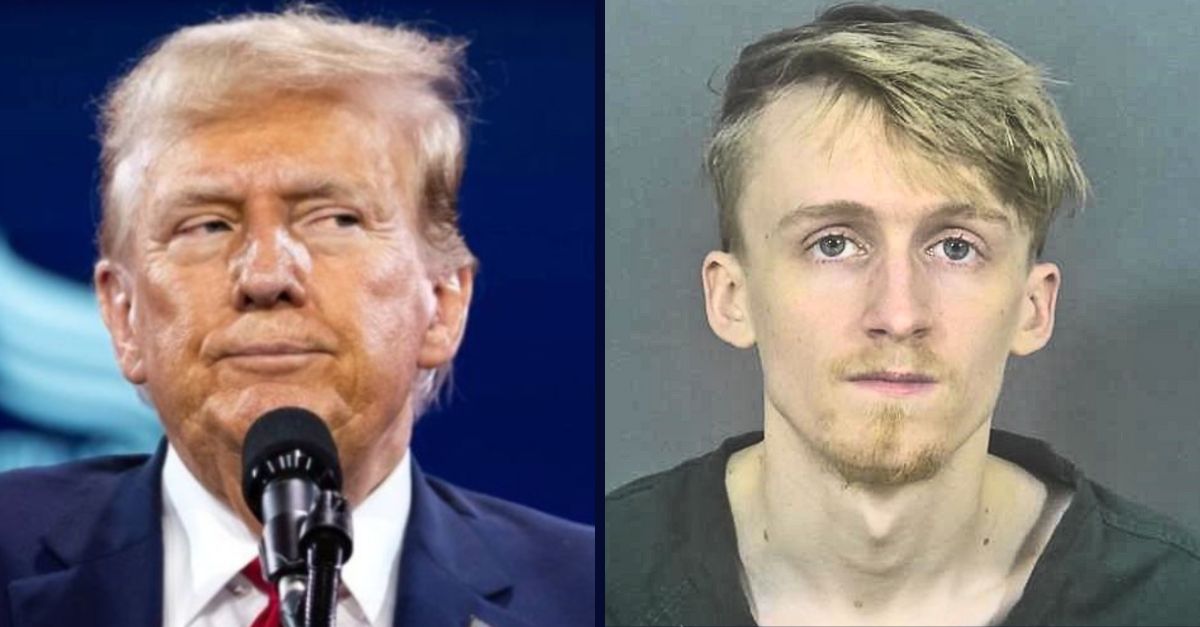 Left: Donald Trump speaks at the annual Road to Majority conference in Washington, DC, in June 2024 (Allison Bailey/NurPhoto via AP). Right: Douglas Thrams (St. Joseph County Police Department).