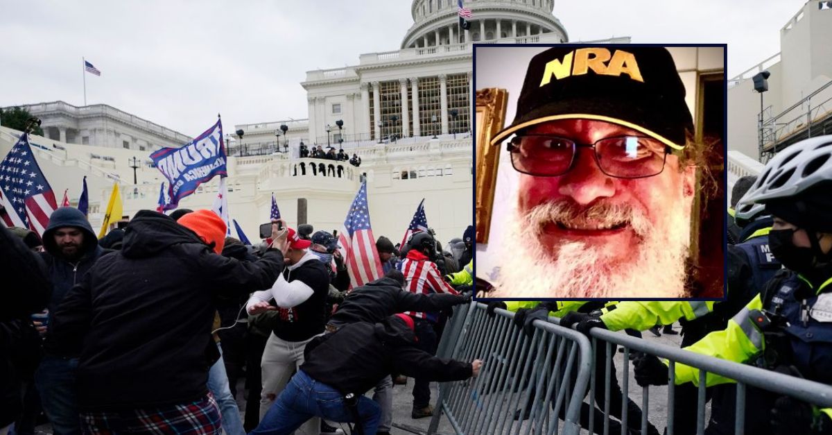 William McCall Calhoun, Jr. appears inset against an image of the Jan. 6 attack on the U.S. Capitol. 