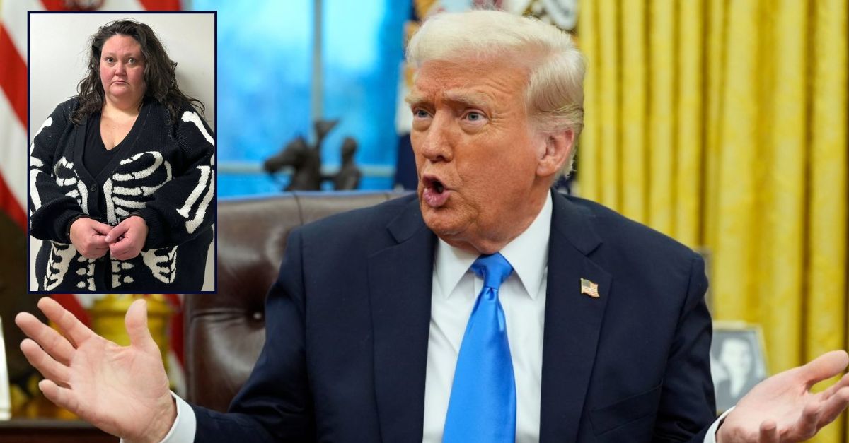 Main: President Donald Trump speaks with reporters in the Oval Office at the White House, Tuesday, Feb. 11, 2025, in Washington, D.C. (Photo/Alex Brandon). Inset: Megan L. Morrow (Jackson County Sheriff's Department).