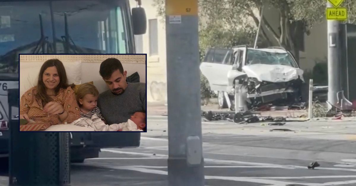Inset: Diego Cardoso de Oliveira, Matilde Moncado Ramos Pinto, and their 2 children (KGO). Background: The scene of the collision that left the family dead (KGO).