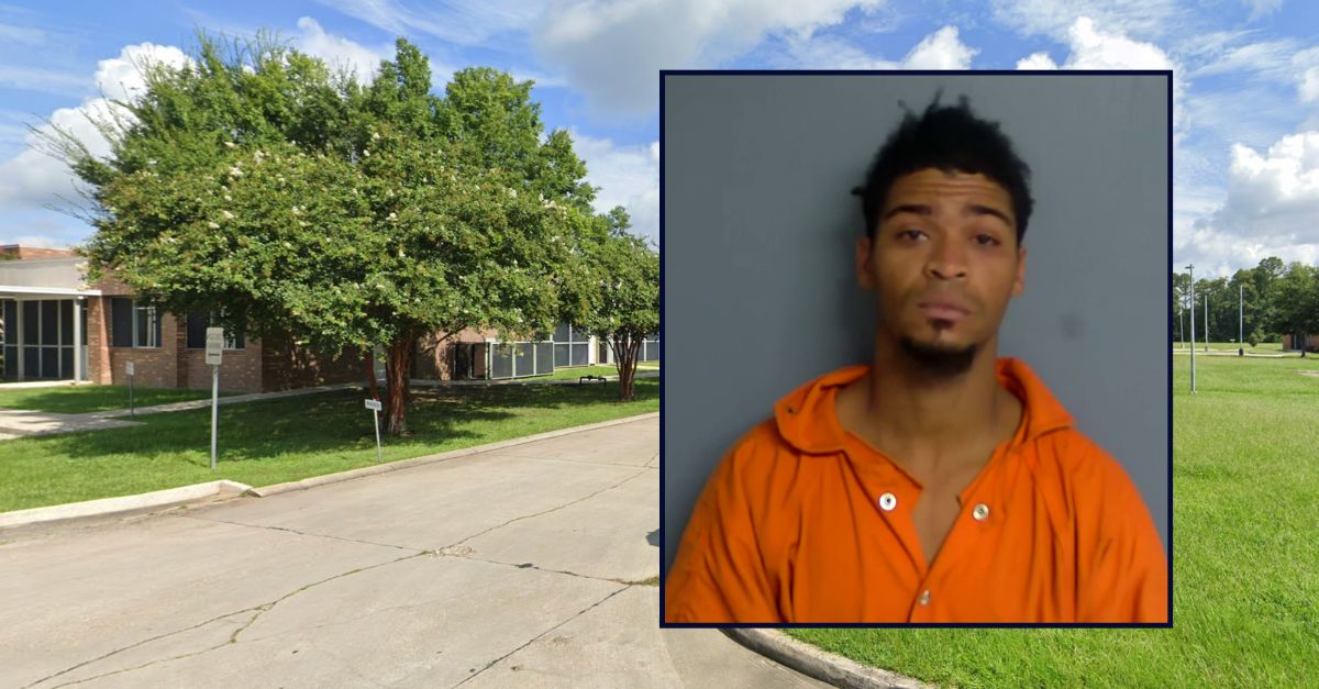 Brandon Patrick appears inset against an image of a sheriff's office in Louisiana. 