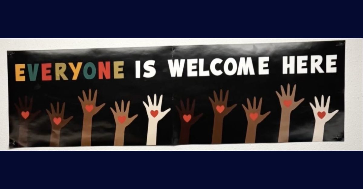 The "Everyone is Welcome Here" poster that was banned after Sarah Inama hung it up in her classroom (Idaho Education News). 