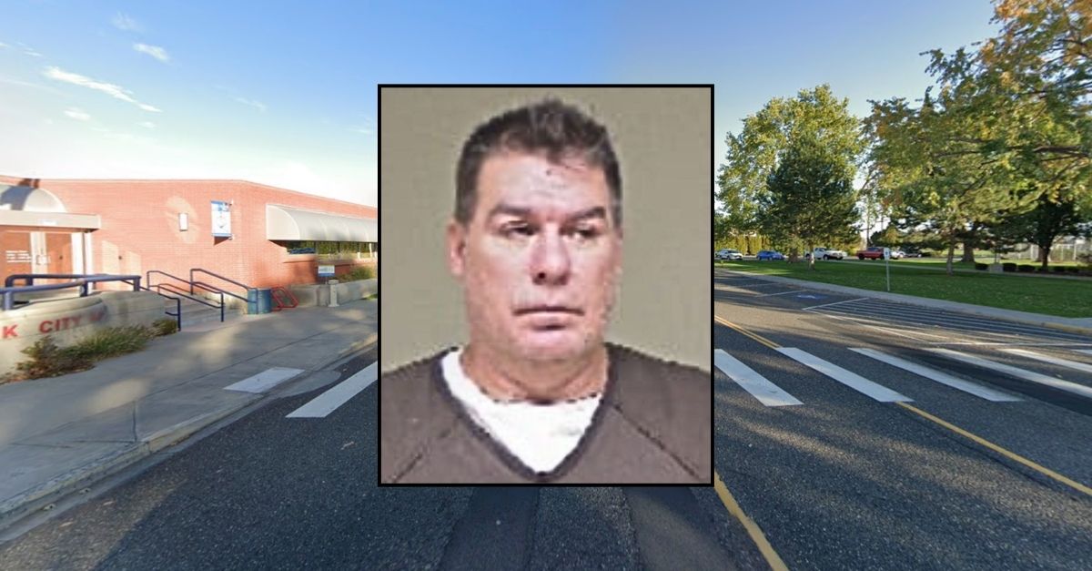 Inset: Jack Waldrop (Kennewick Police Department). Background: The area near the Kennewick Police Department in Washington, which handled his kidnapping and assault case (Google Maps).