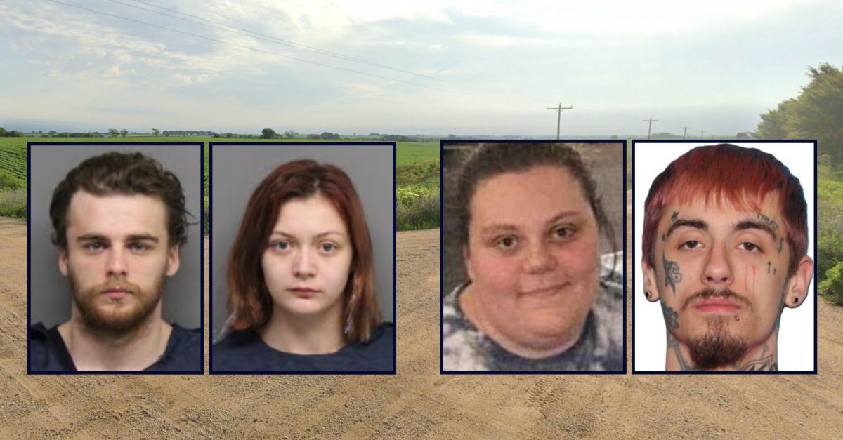 Sterling James and Sayde Titus, appear inset on the left; Hannah Neville and Robert Tanner, appear inset on the right – against an image of an intersection in Nebraska.