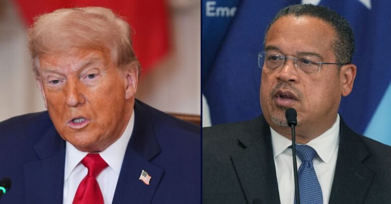 Donald Trump, on the left; Keith Ellison, on the right.