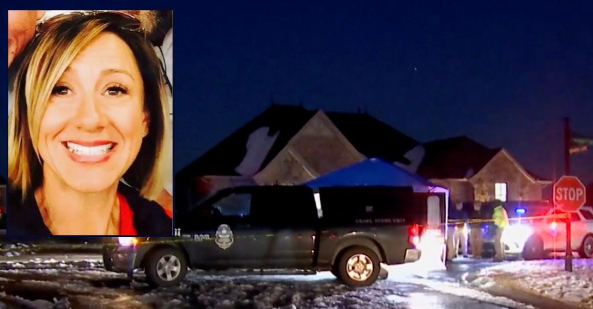 Inset: Spring Weems (Facebook). Background: Authorities at the home where Spring Weems was allegedly killed by her adopted son (KOCO).