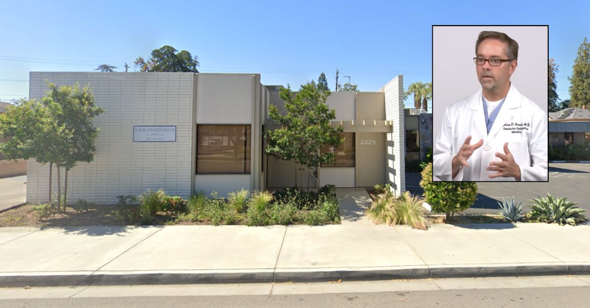 Background: The Acacio Fertility Center in Bakersfield, Calif. (Google Maps). Inset: Dr. Brian Acacio (YouTube/Acacio Fertility Center).