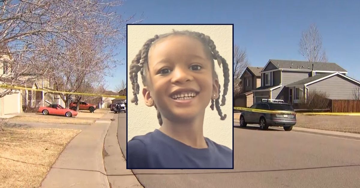 Inset: Elias Reliford (Facebook). Background: Authorities at the Colorado home where 5-year-old Elias Reliford was allegedly murdered by his 11-year-old brother (KCNC/YouTube).