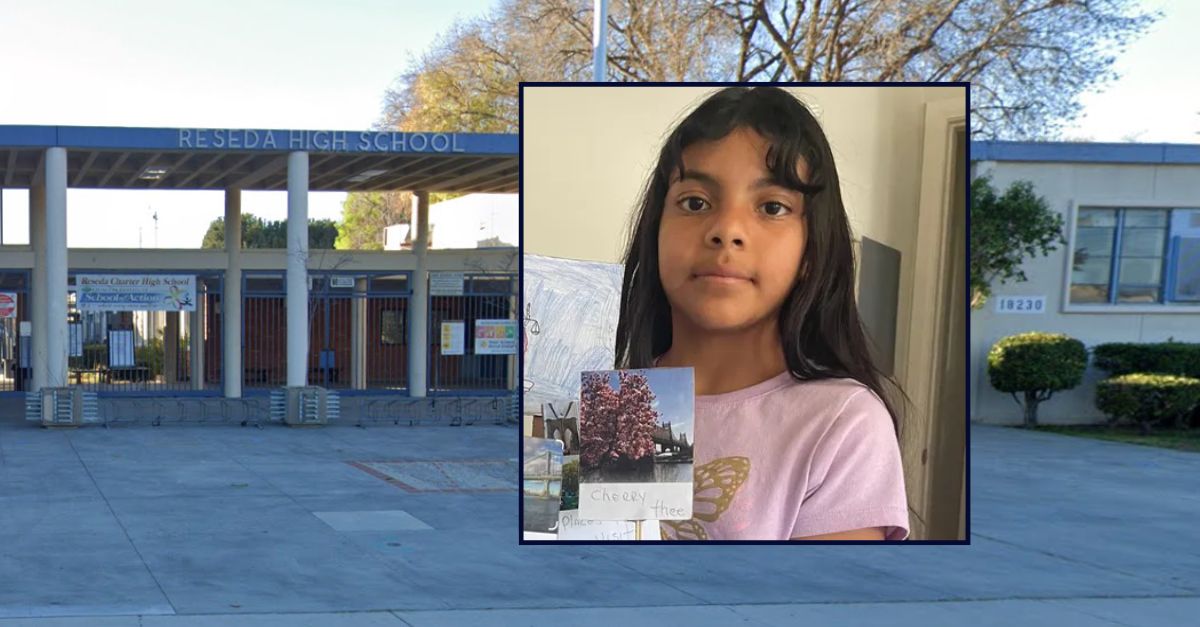 Khimberly Zavaleta appears inset against an image of a charter high school in Los Angeles.