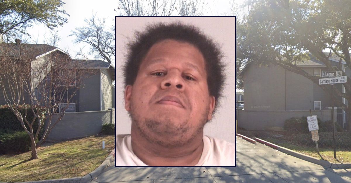 Inset: Rontrell Jackson (Tarrant County Jail). Background: The area in Texas where Jackson allegedly killed his own grandmother (Google Maps).