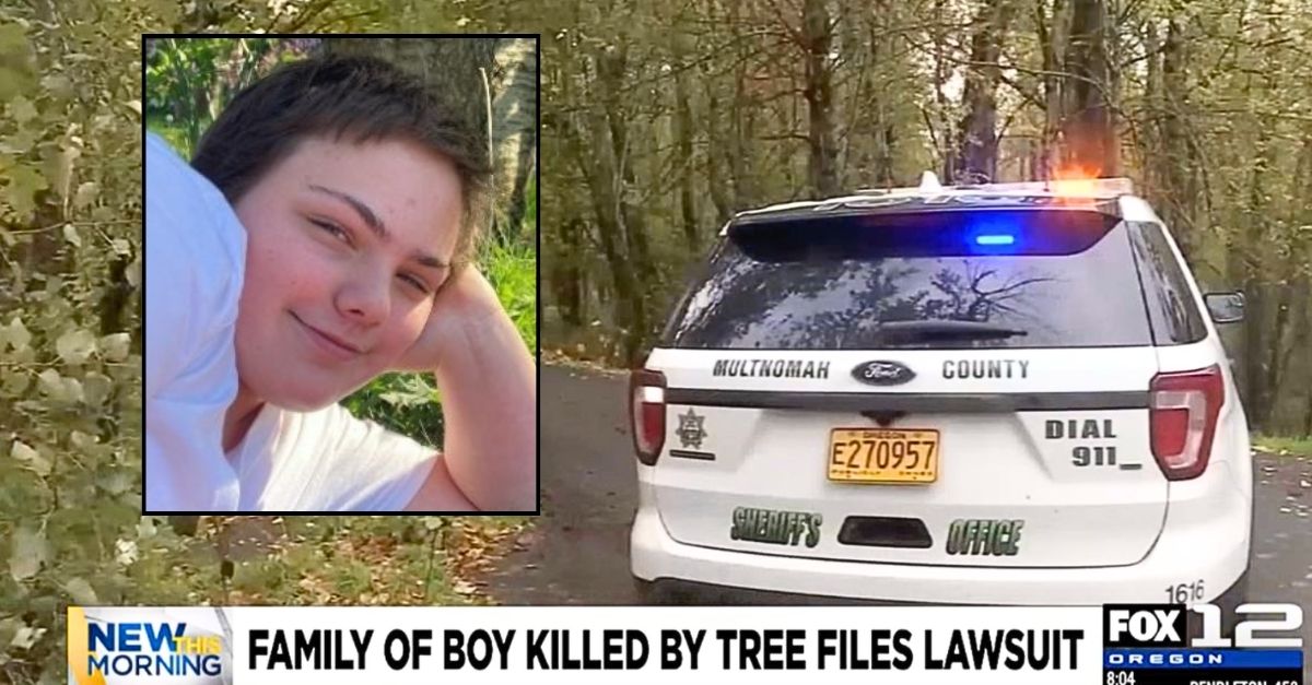 Inset: Christopher Kelly (The Oregonian/Kelly Family). Background: The area in Oregon where Christopher Kelly was planting died while planting trees (WBKO).