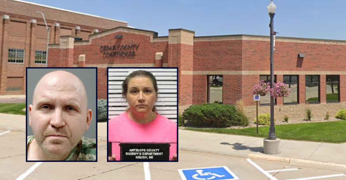 Jason Jones and Carrie Jones appear inset against an image of a courthouse in Nebraska.