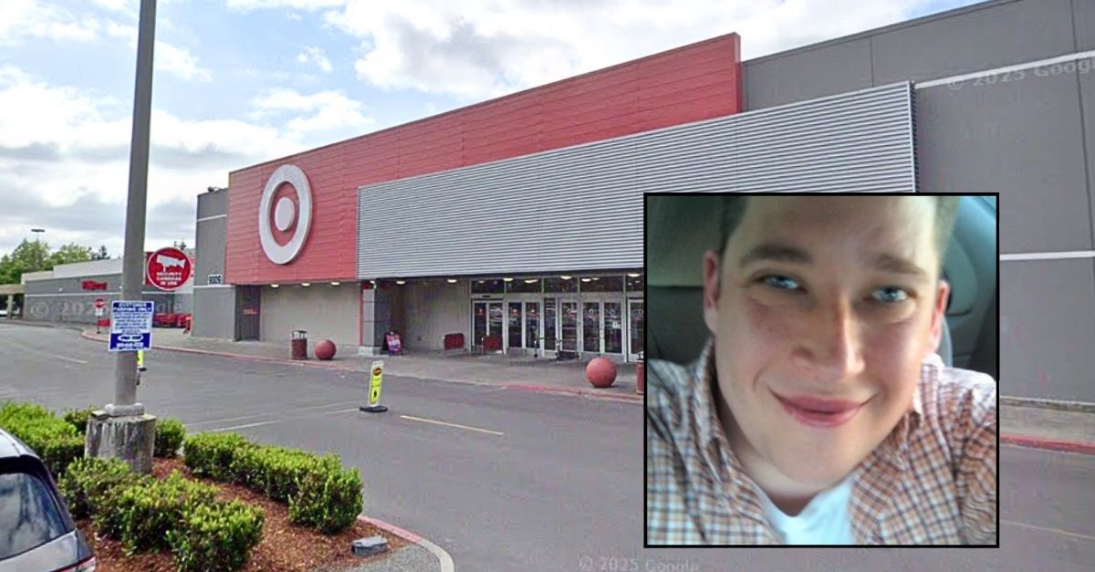 Inset: Jeffrey Buckmeyer (Underdog Law Office). Background: The Oregon Target where Jeffrey Buckmeyer was wrongly accused by an employee of having explicit images of girls on his phone (Google Maps). 
