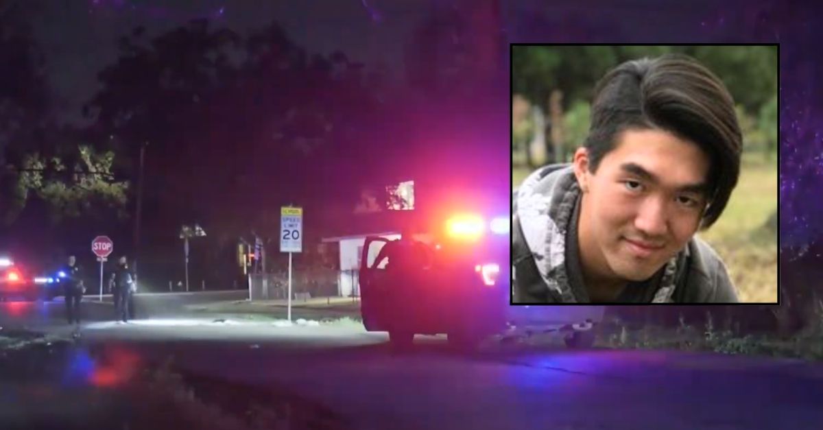 Inset: Philip Kim (Kherkher Garcia, LLP). Background: The area in Houston, Texas, where Lyft driver Philip Kim was shot to death after picking up a rider who allegedly used a fake identity to lure him there (KPRC/YouTube).