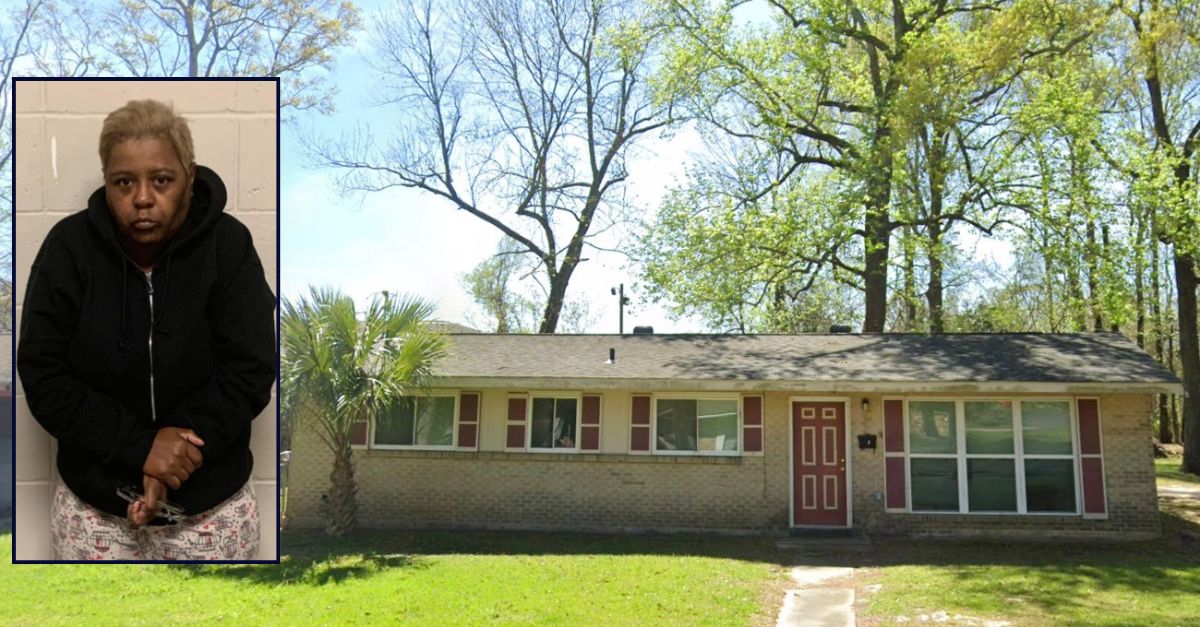 Inset: Roxanne Record (Baton Rouge Police Department). Background: The home in Baton Rouge where where Record allegedly killed her 4-year-old granddaughter (Google Maps).
