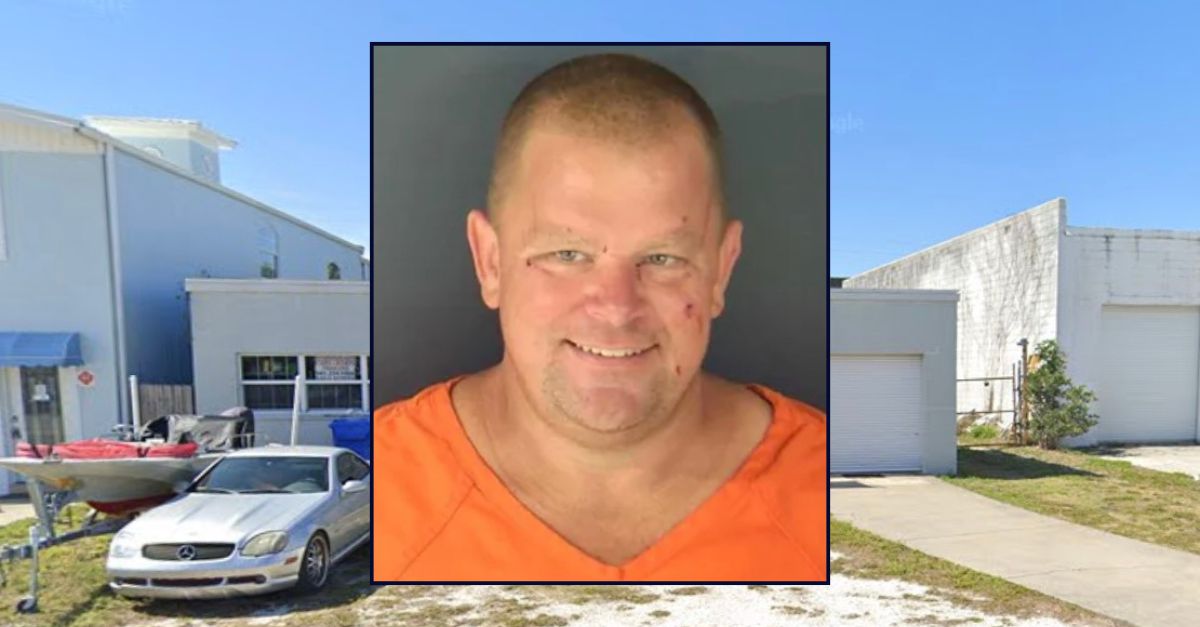 Inset: Richard D. Barker (Sarasota County Jail). Background: The area in Florida where where Barker allegedly killed his boss (Google Maps).