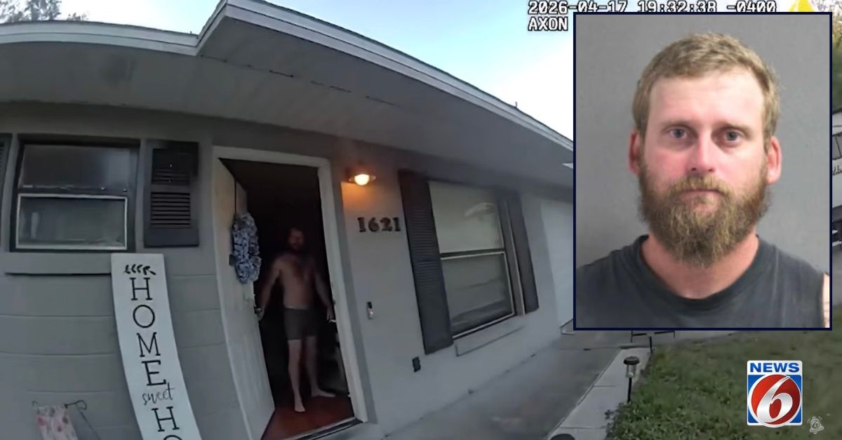 Inset: Anthony L. Hester (Volusia County Sheriff's Office). Background: Deputies arresting Hester at his Florida home (WKMG).