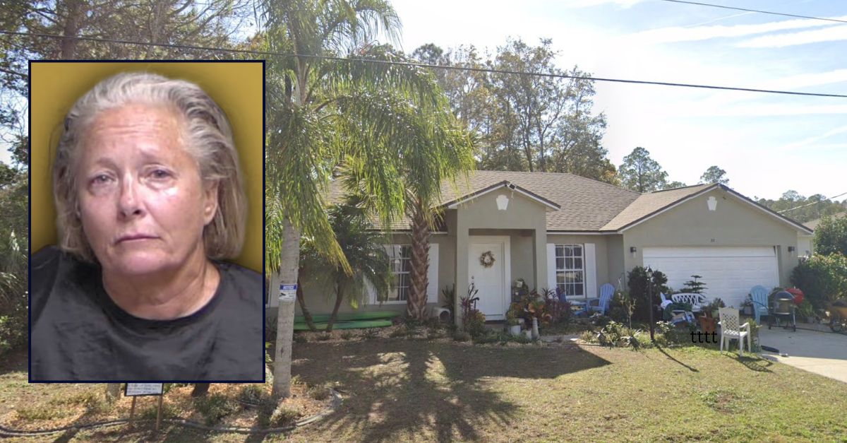 Inset/ Sandra Teague (Flagler County Sheriff's Office). Background: The Florida location  wherever  Teague and her children lived (Google Maps).
