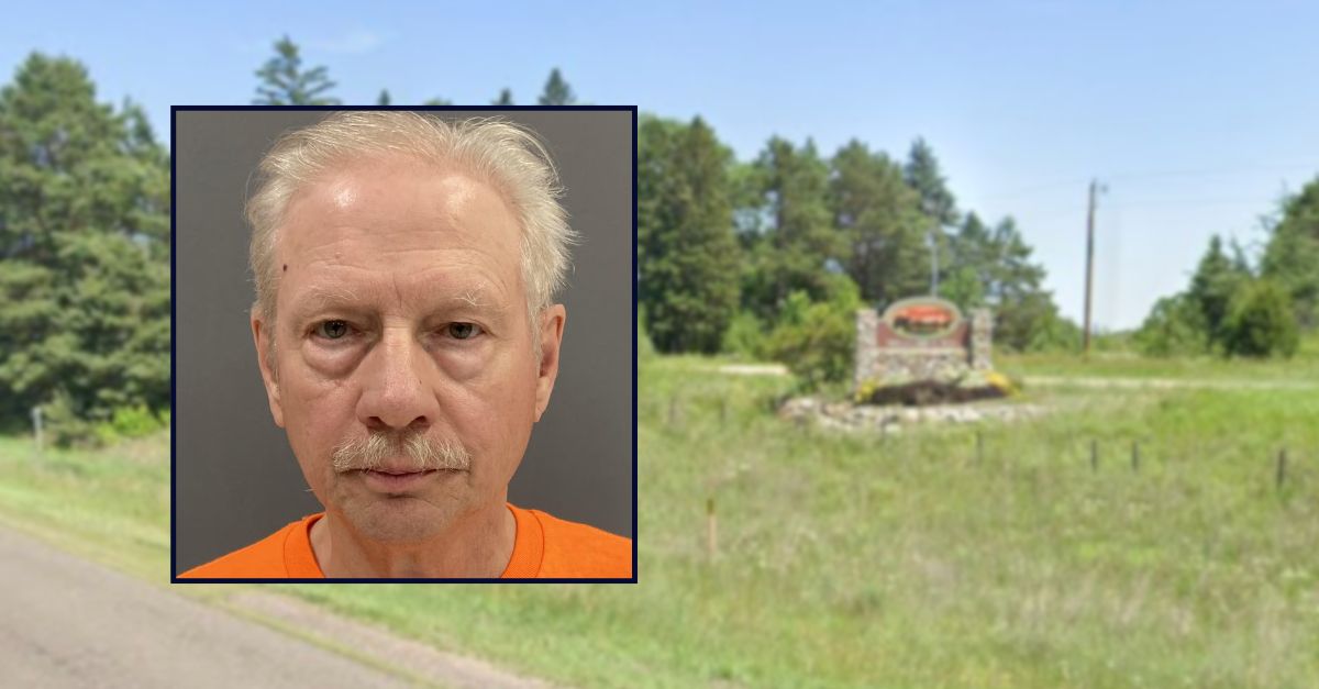 James Alan Johnson appears in a booking photo inset against an image of a highway in Minnesota.