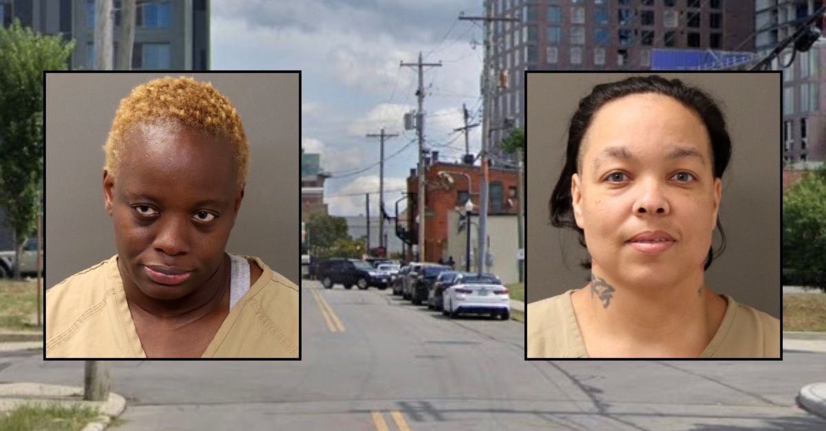 Inset, left to right: Kim Brown-Barfield and Julie Barfield (Franklin County Jail). Background: The are in Ohio where the couple allegedly abused their children (Google Maps).