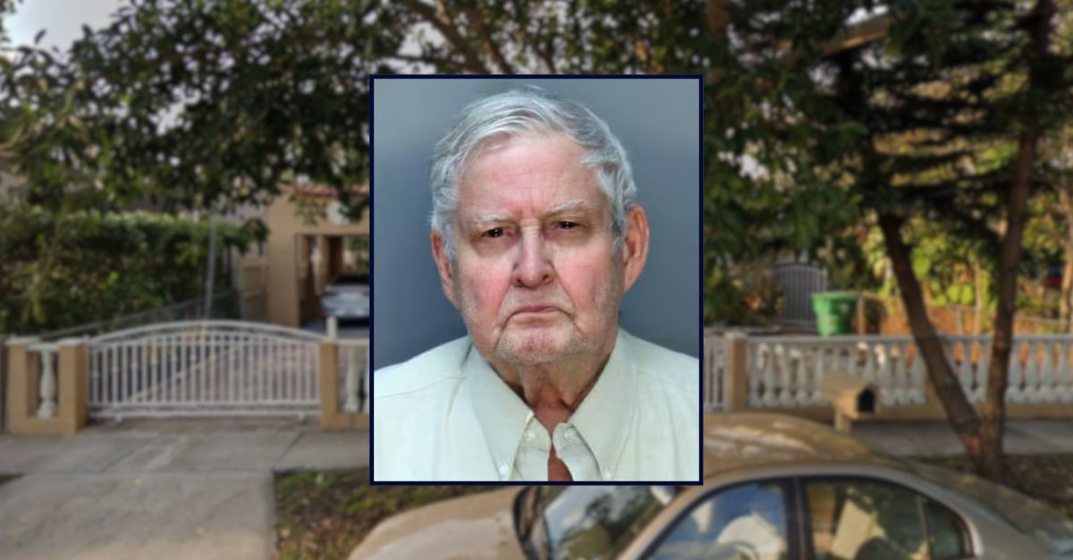 Gerald Foulds appears in a booking photo inset against an image of a house in Miami.