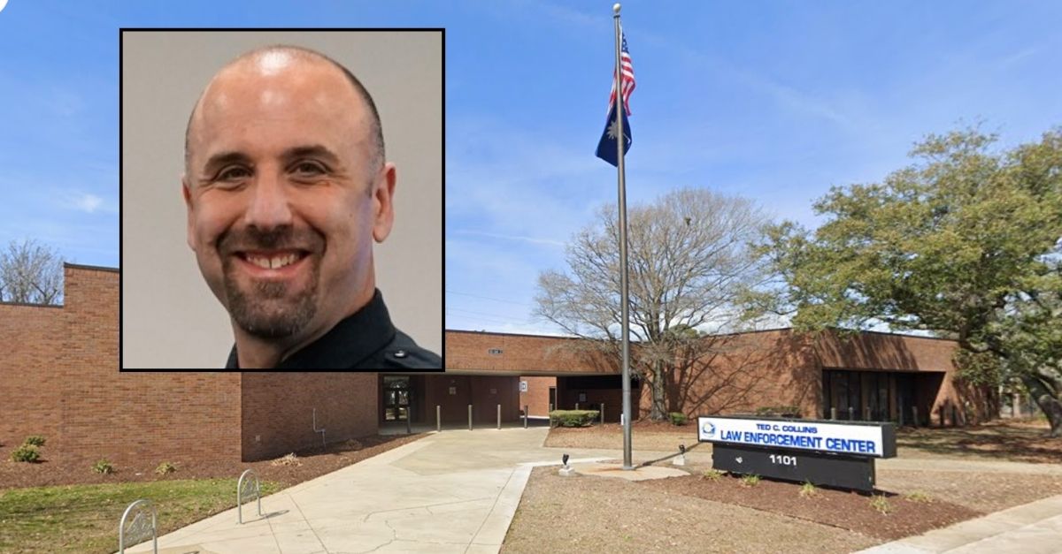 Inset: Michael DeBiase (Myrtle Beach Police Department/Facebook). Background: The Myrtle Beach Police Department headquarters (Google Maps).