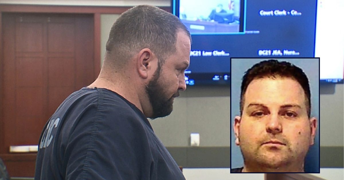 Inset: Rosario Diraffaele (Nevada Department of Corrections). Background: Rosario Diraffaele in court (KLAS).