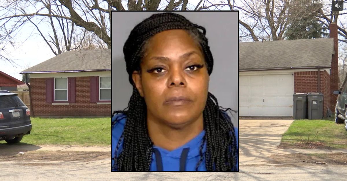 Inset: Reba L. Wilson (Marion County Jail). Background: The Indiana home where Wilson shot at a repairman in March 2024.