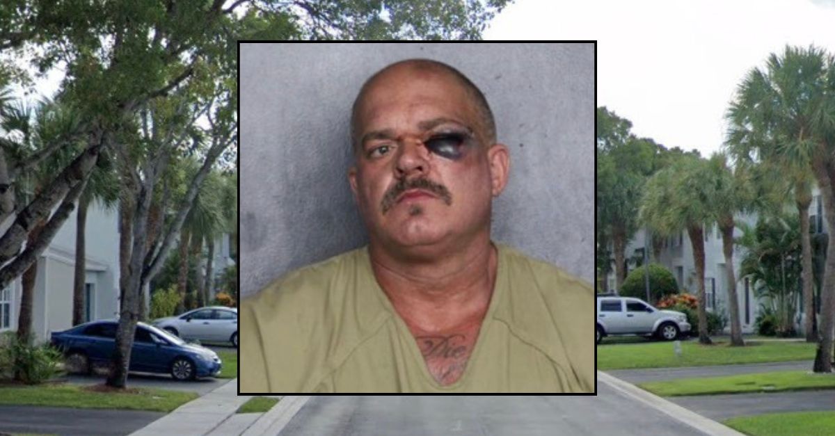 Inset: William A. Lamkin (Broward County Jail). Background: The area in Florida where he allegedly attacked his girlfriend in front of her young son (Google Maps).
