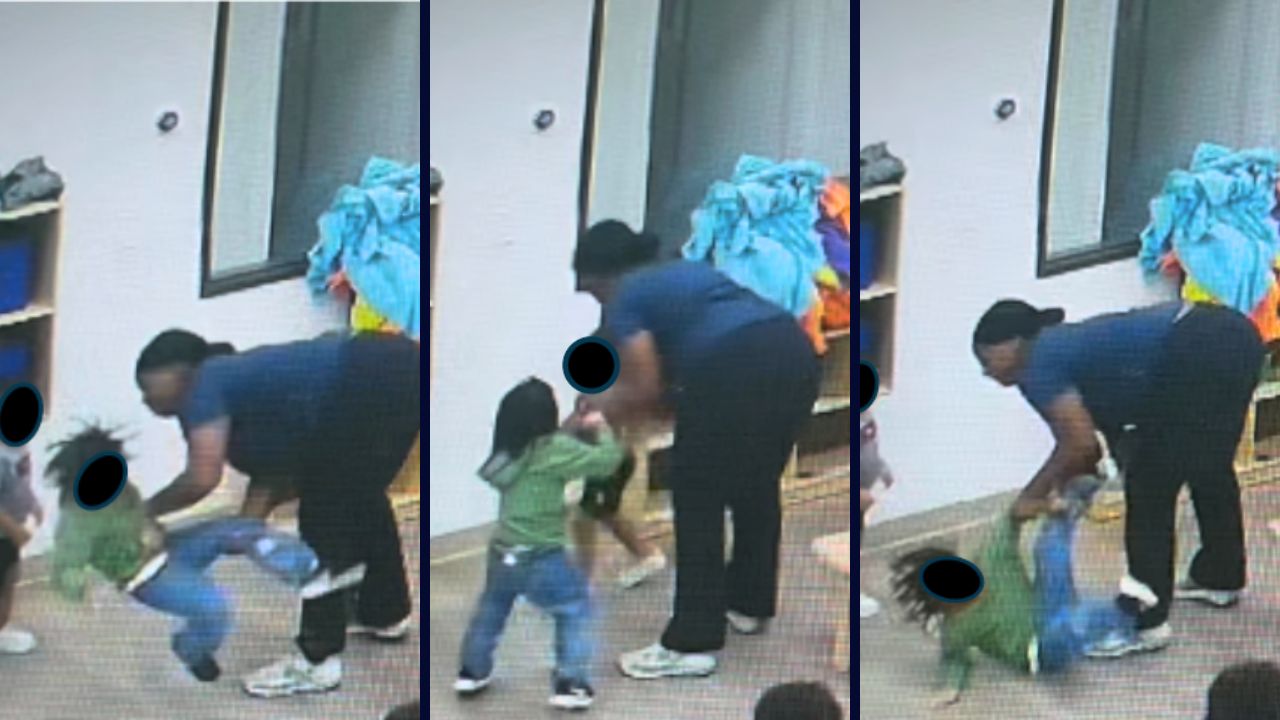 Surveillance footage allegedly shows a Texas daycare worker forcing children to fight each other (The Button Law Firm). 