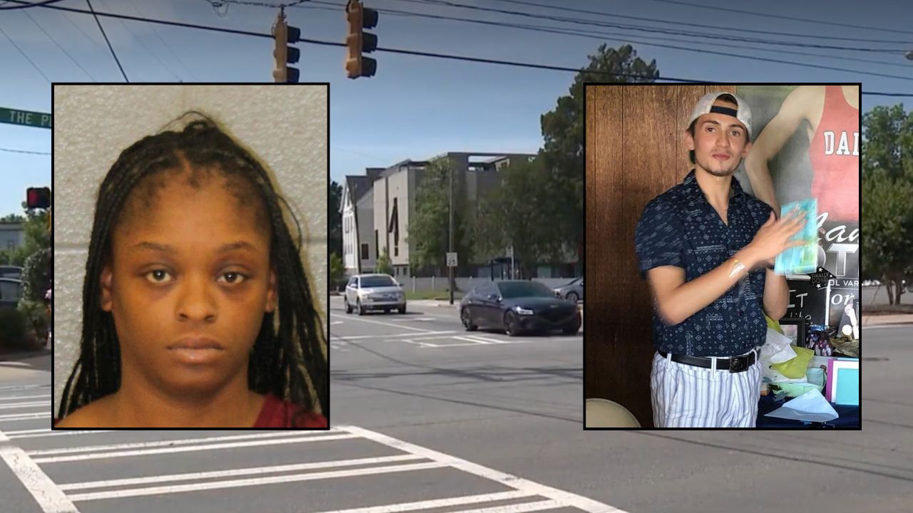 Inset: Q'Laundra Kadri Hood (CMPD). Background: The area in N.C. where Hood struck and killed a pedestrian in a hit-and-run last year (QCN).