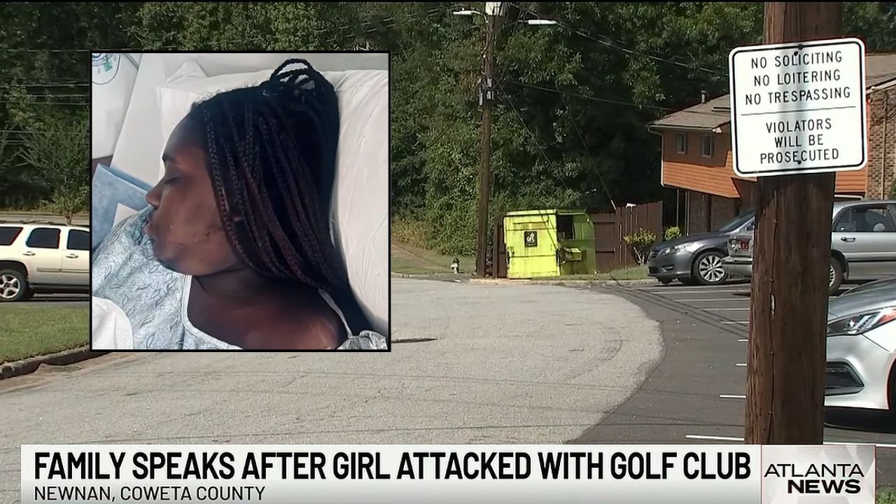 Inset: Keira Harps. Background: The area in Georgia where Keira Harps was allegedly attacked with a golf club (Atlanta News First/YouTube).
