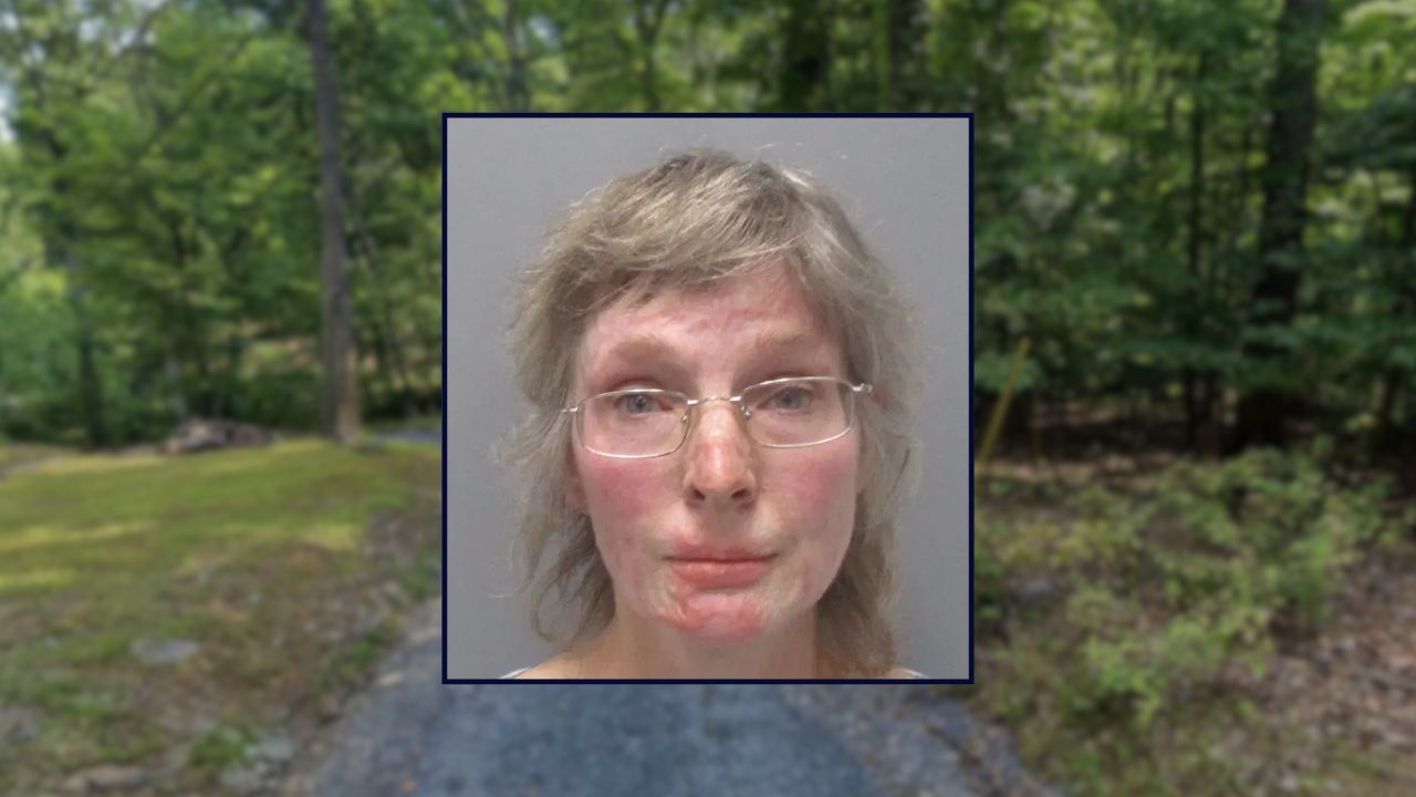 Nicole Taylor inset against a rural road in West Virginia.