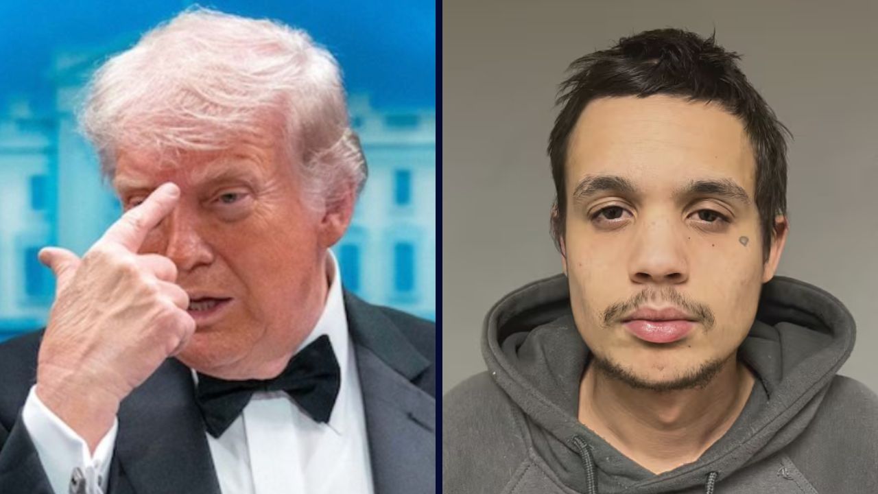 Left: President Donald Trump gestures as he speaks in the James Brady Press Briefing Room at the White House after a shooting incident outside the ballroom at at the annual White House Correspondents' Association dinner in Washington, Saturday, April 25, 2026 (AP Photo/Jose Luis Magana). Right: Keegan Lagasse (WCAX). 
