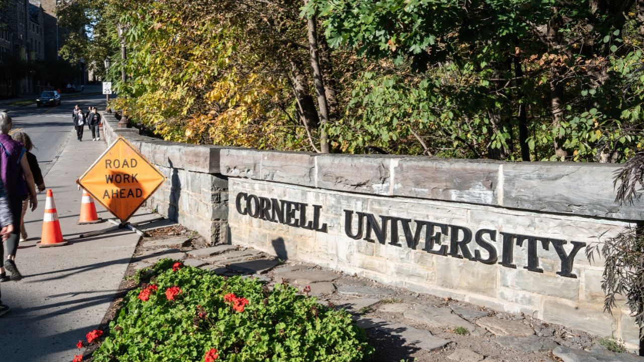 Students walk through Cornell University's campus, Wednesday, Oct. 7, 2026, in Ithaca, N.Y. (AP Photo/Matt Burkhartt)