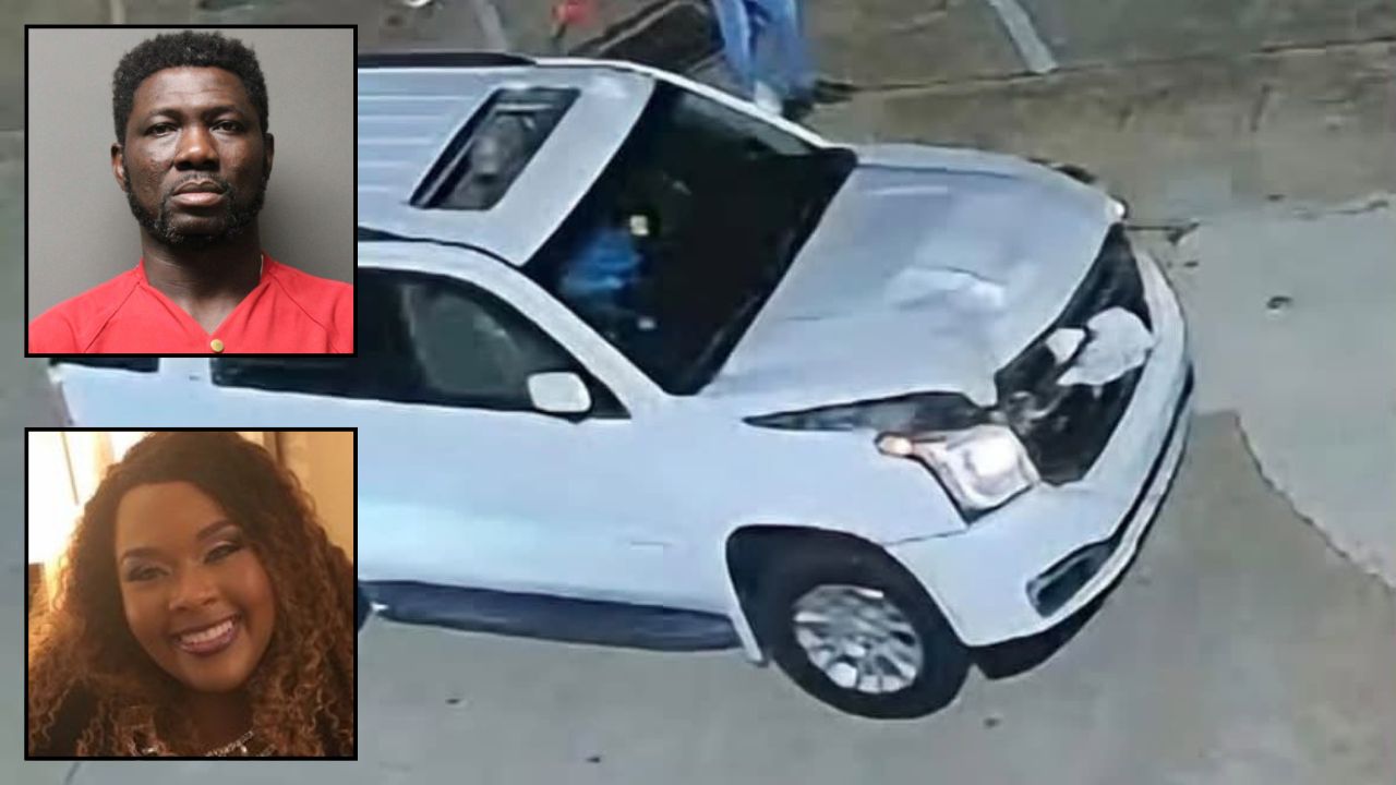 Inset, top to bottom: Patrick Imafidon (Jackson Police Department) and Pamela Ellis (Artic Obits). Background: The GMC Yukon Imafidon was allegedly driving when he killed Ellis (JPD).