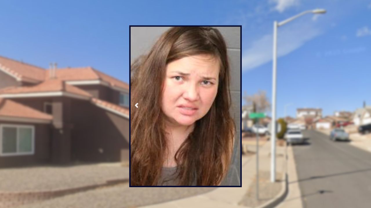 Summer Coughran appears inset against a residential street in New Mexico.