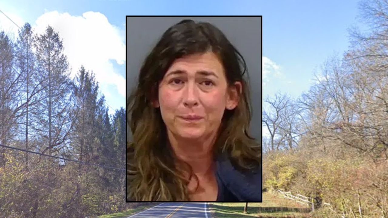 Inset: Ashley Q. Morgan (Greene County Jail). Background: The area in Ohio where Morgan allegedly killed the father of her children (Google Maps).