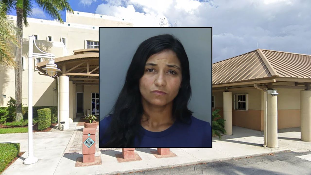 Inset: Marcia Sangronis (Turner Guilford Knight Correctional Center). Background: The Hialeah Police Department (Google Maps).